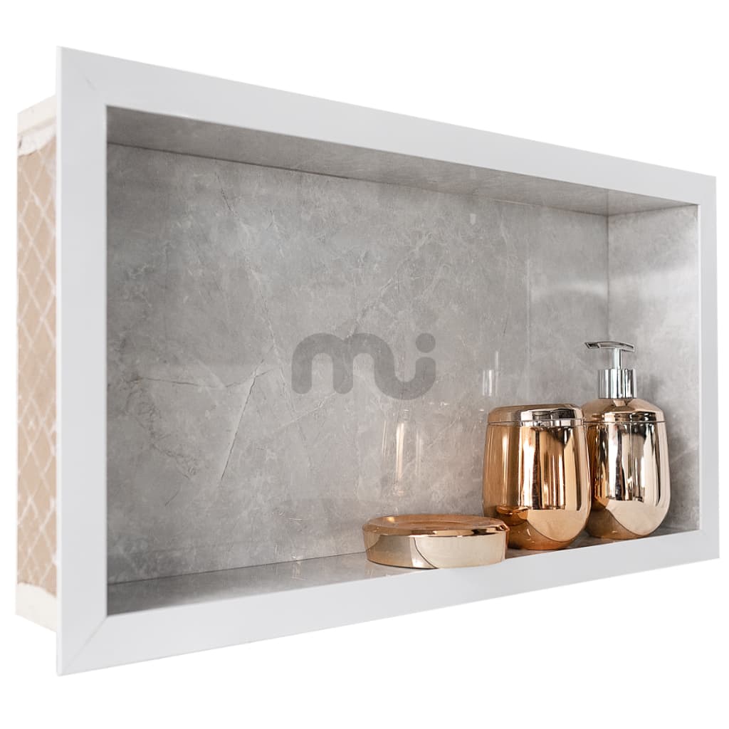 Nicho De Porcelanato Mesclado Cinza Com Borda Em Alumínio Branca 60x30x7 O Único Que Não Empoça Água Premium