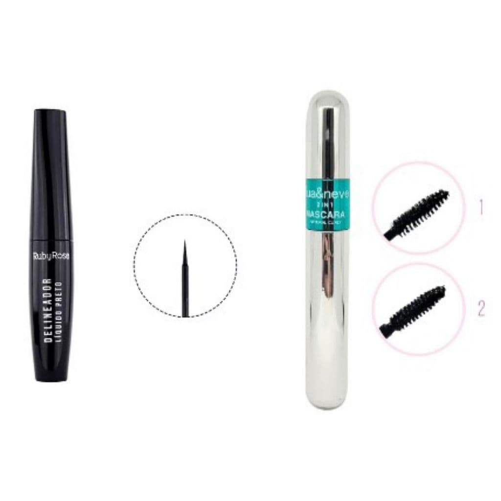 Conjunto de DELINEADOR LIQUIDO PRETO Ruby Rose + RÍMEL 4D MÁSCARA DE CÍLIOS TANGO