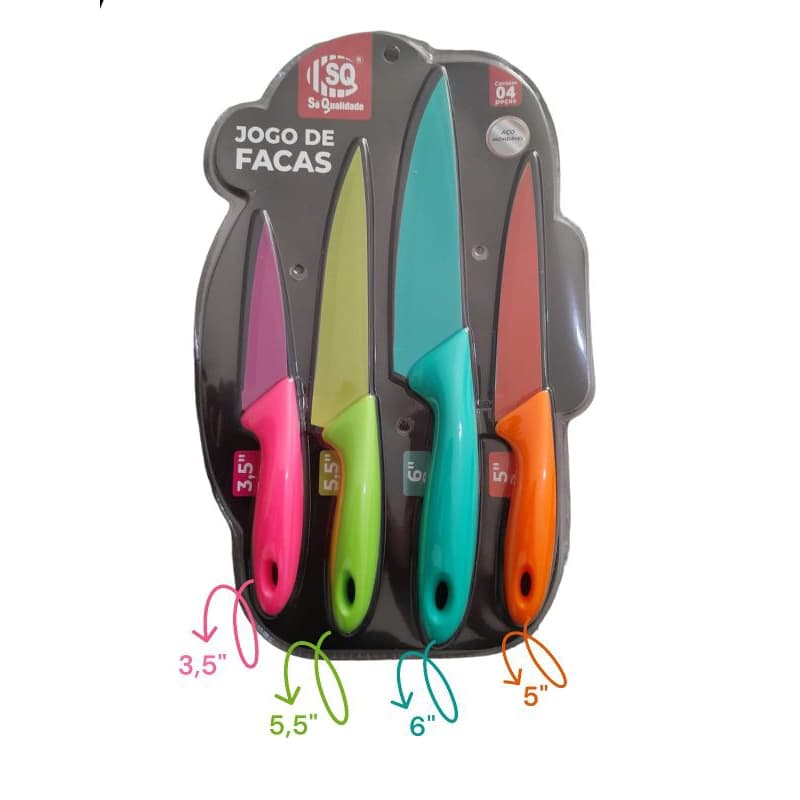 kit de faca colorida , facas coloridas , KIT 4 FACAS , FACAS DE COZINHA , KIT FACAS