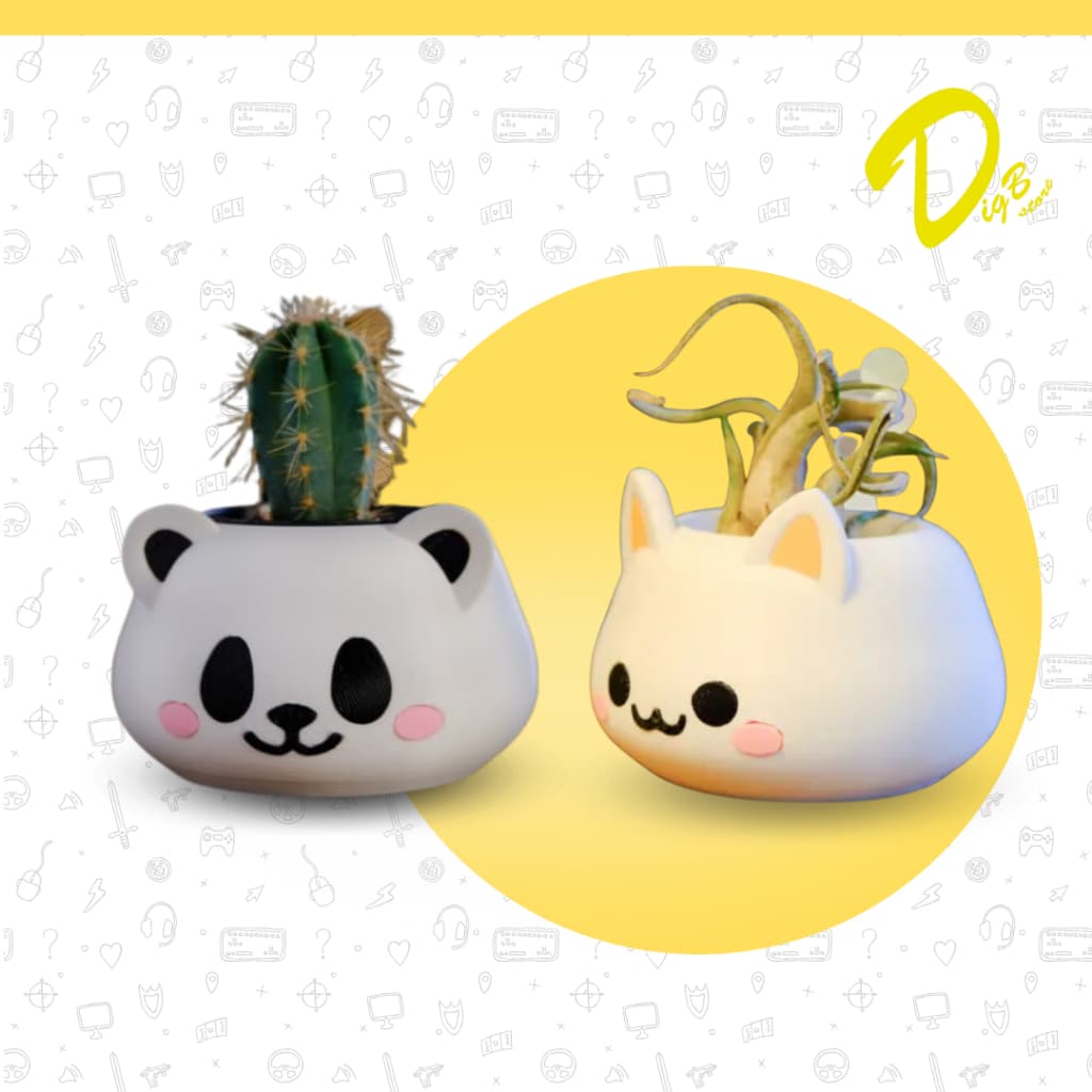 Vaso Suculenta Cachepot para plantas naturais e artificias Gato Panda Decoração