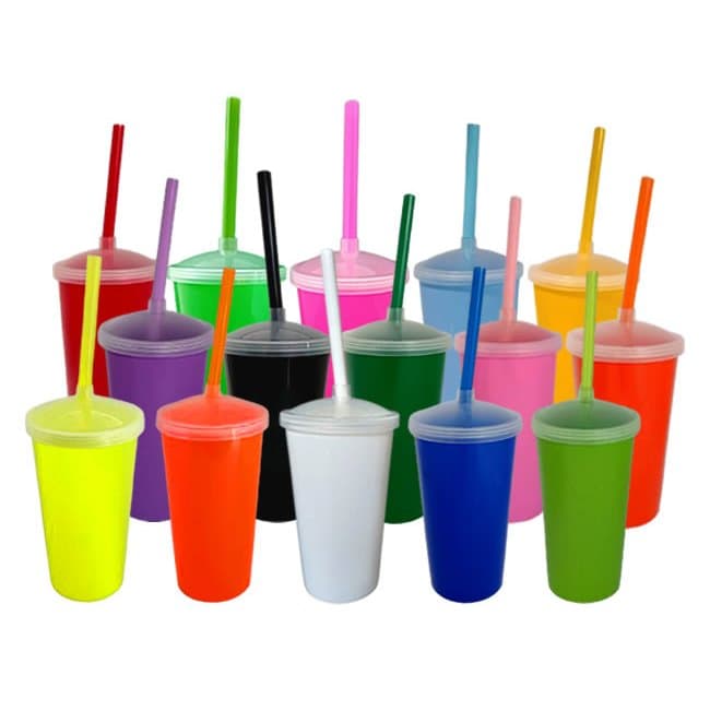 Copo Eco C/ Tampa E Canudo 300ml - 05 peças - Personalizável