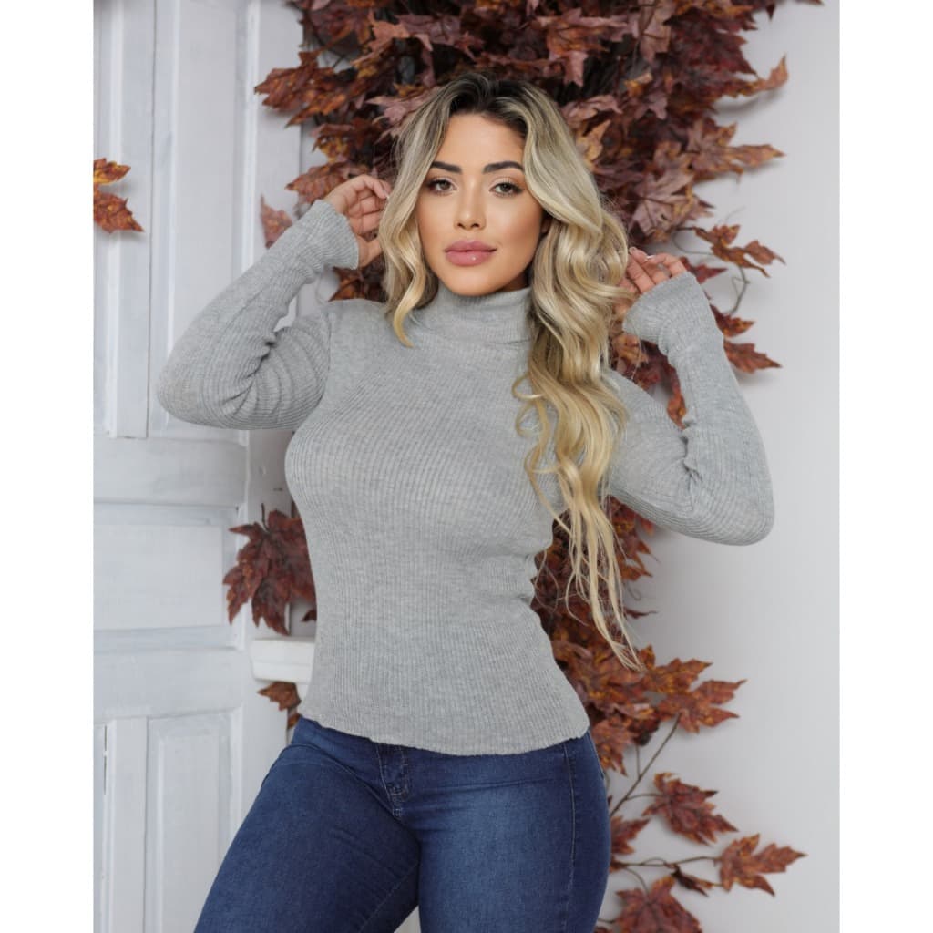 Blusa Feminina Cacharrel Tricot Tecido Grosso Gola Alta Manga Longa