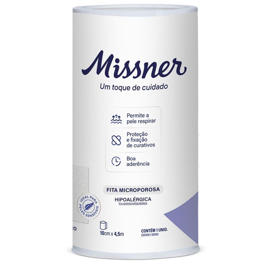 Fita Cirúrgica Microporosa Adesiva Para Curativo Bandagem Branca Hipoalérgica Missner 10cm x 4,5m