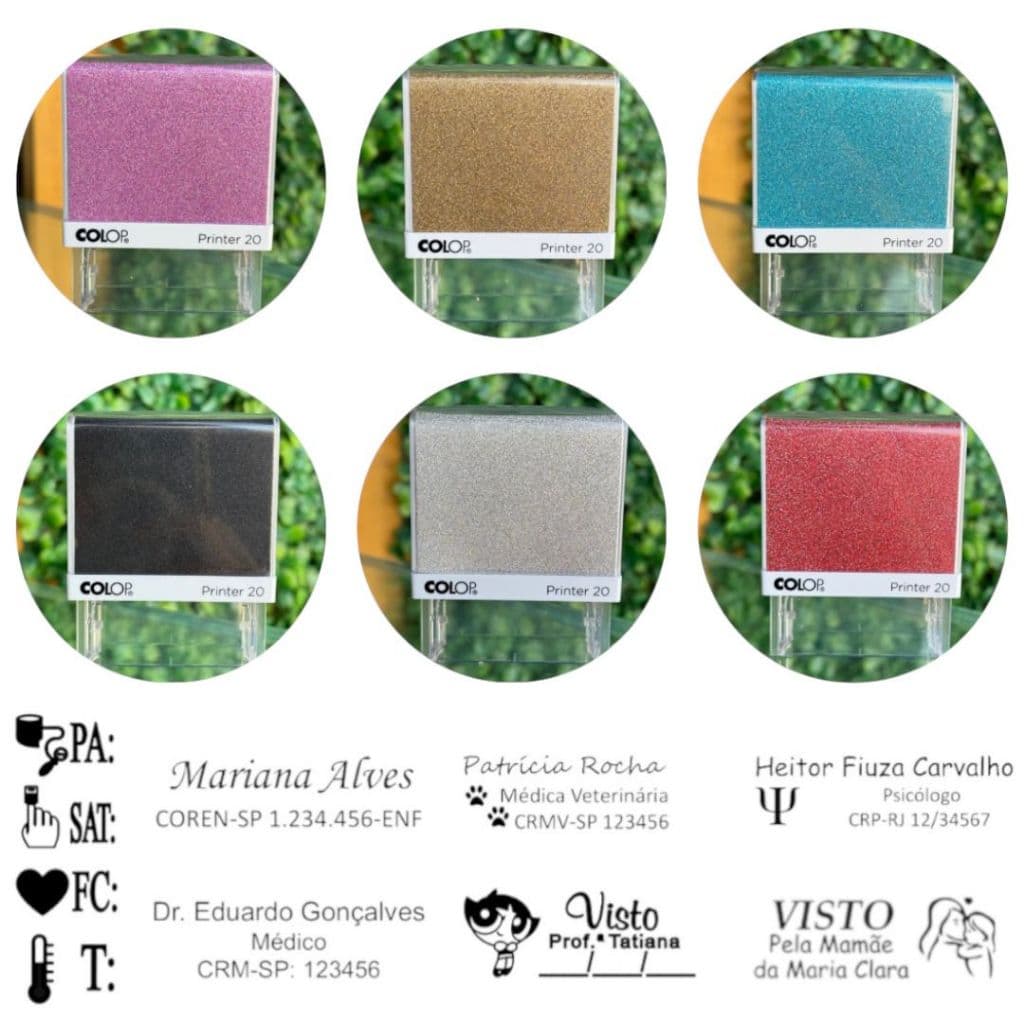 Carimbo Personalizado Glitter Colop G10 26x10mm | Enfermagem Pedagogia Medicina Psicologia
