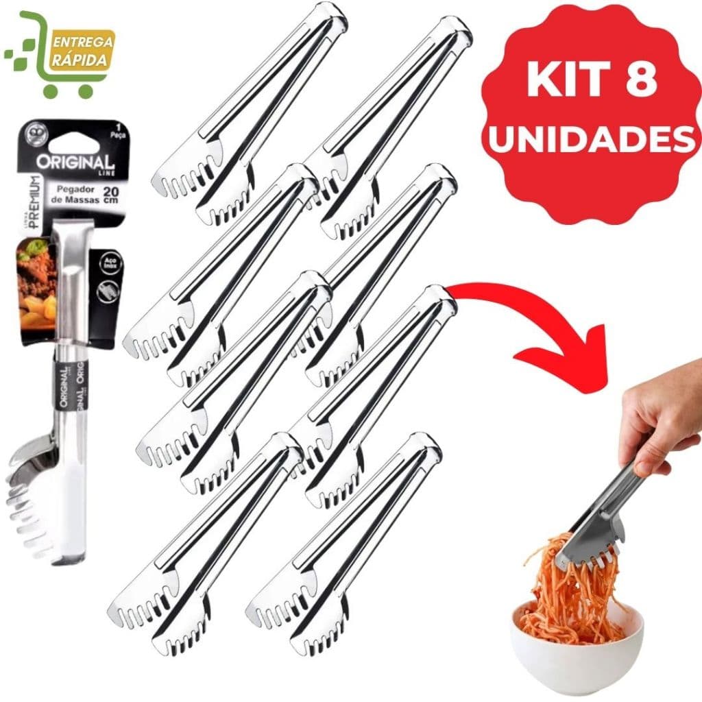 Kit 8 Pegador de Massas 20cm Profissional Aço Inox Premium