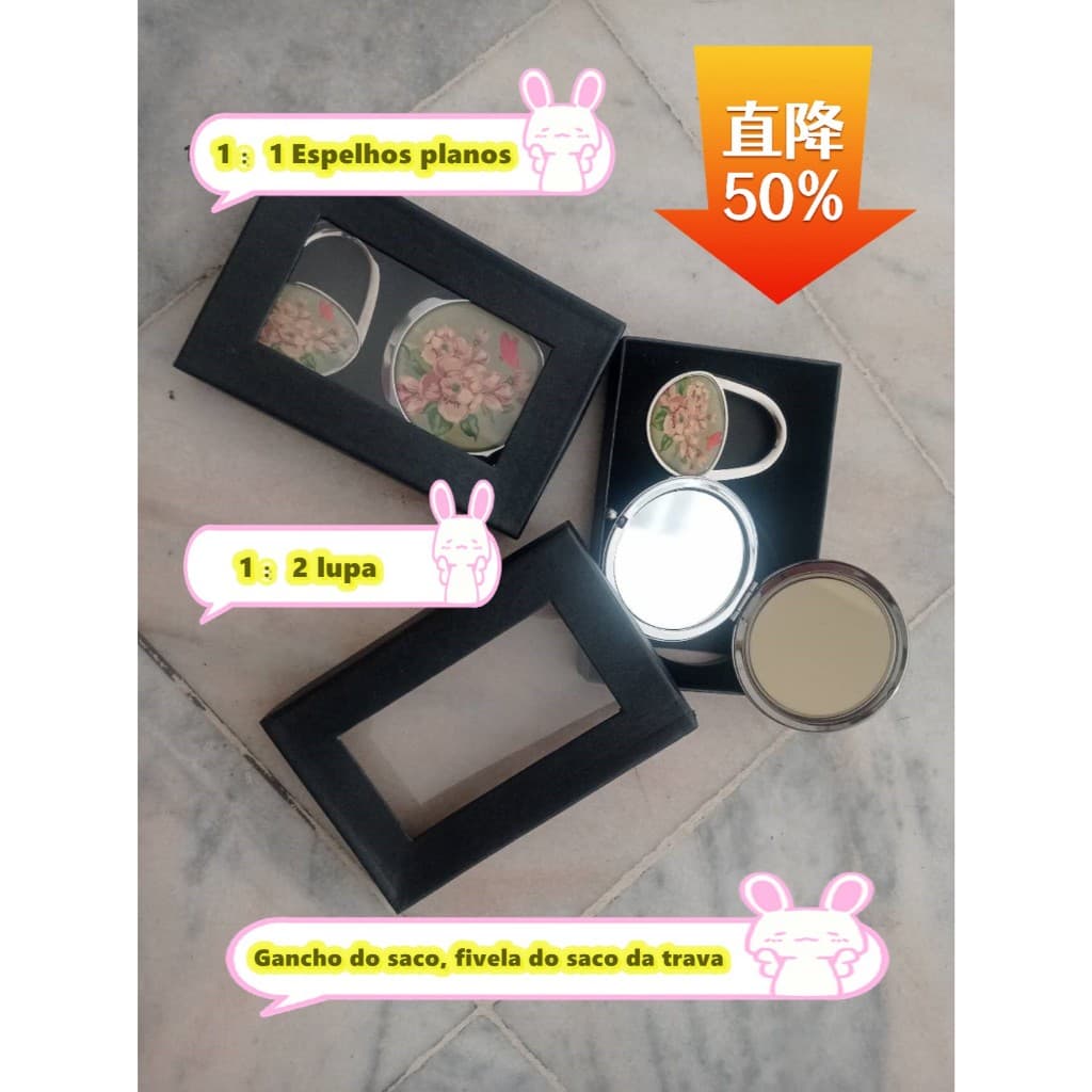 KIT 3 Caixinhas Espelho De Bolsa Duplo Com Aumento Formato Coração
