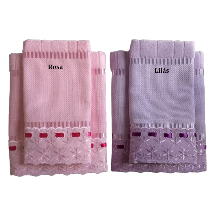 Kit 2 Toalhas (r+l) C/ Bordado Inglês P/ Bordar Bella Döhler