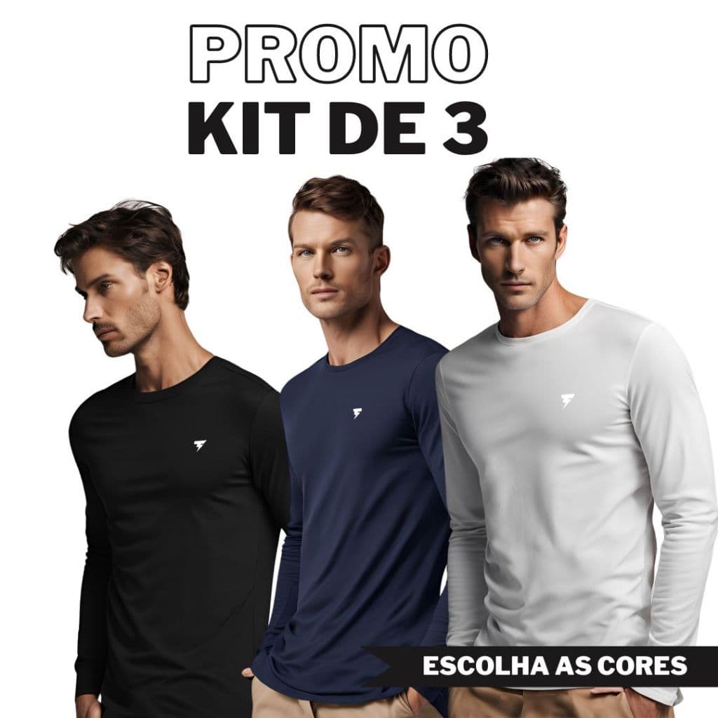 Kit 3 Camisas Segunda Pele Térmica Proteção Solar Uv 50+ Masculina Praia Ciclismo Academia Pesca