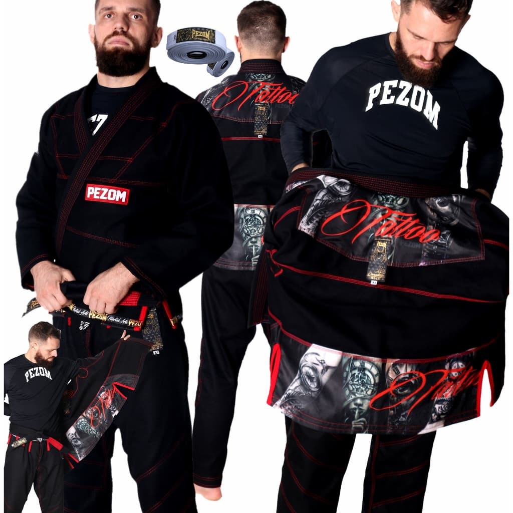 Kimono Jiu Jitsu Trançado 50% Forrado Tattoo Pezom e Faixa