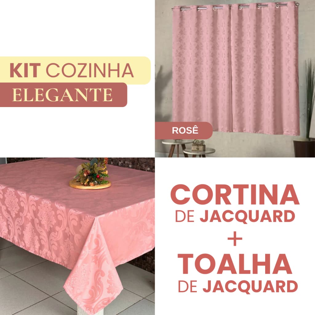 Kit Cortina 2,00 x 1,30 + Toalha 4 Lugares - Jacquard - Tecido Lindo