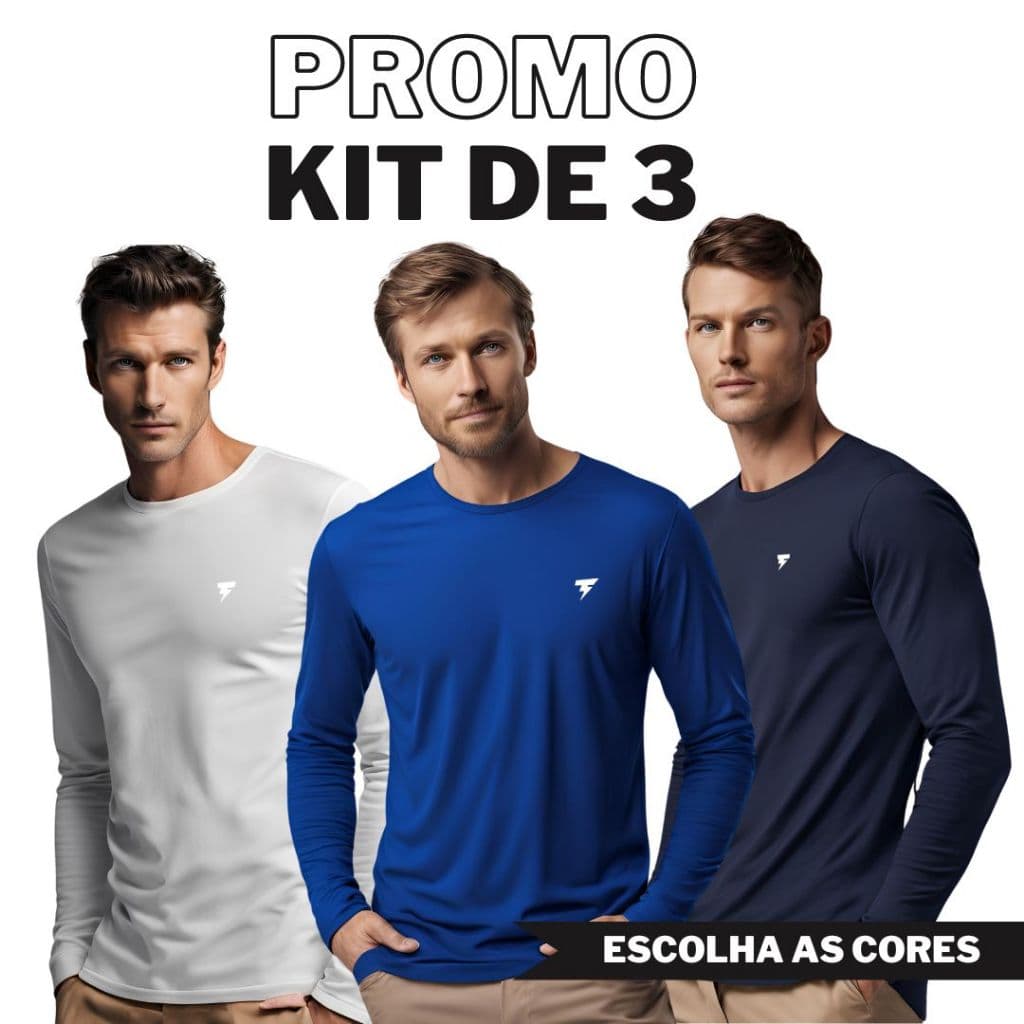Kit 3 Camisa Térmica Masculina Malha Fria Segunda Pele Dry Fit Academia Praia Treino Proteção Solar