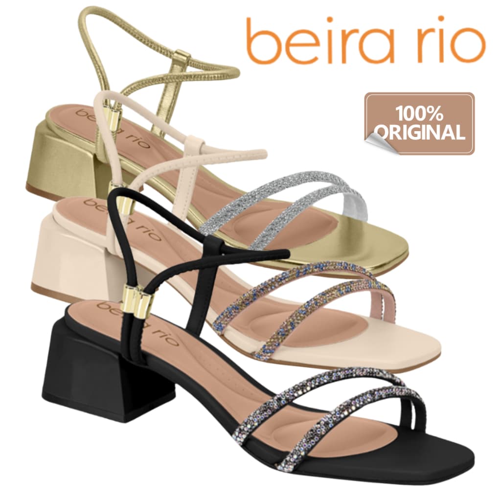 Sandalia De Salto Beira Rio Original Feminino Salto Bloco Casual Strass Calce Facil Fashion Conforto Lancamentoa
