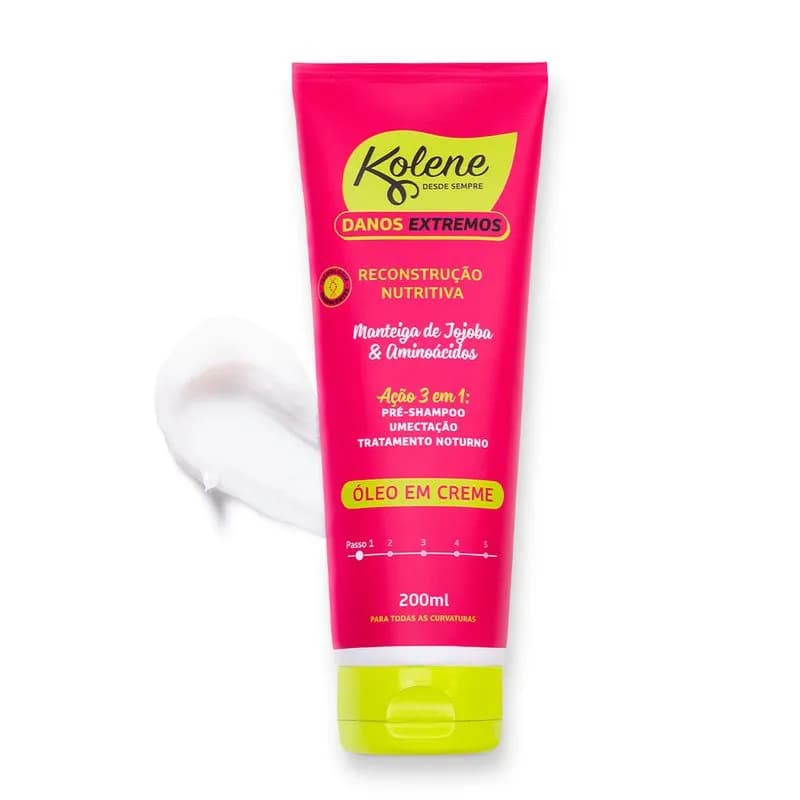 Óleo em Creme Pré Shampoo Multifuncional 3 em 1 Danos Extremos Reconstrução Nutritiva Kolene 200ml