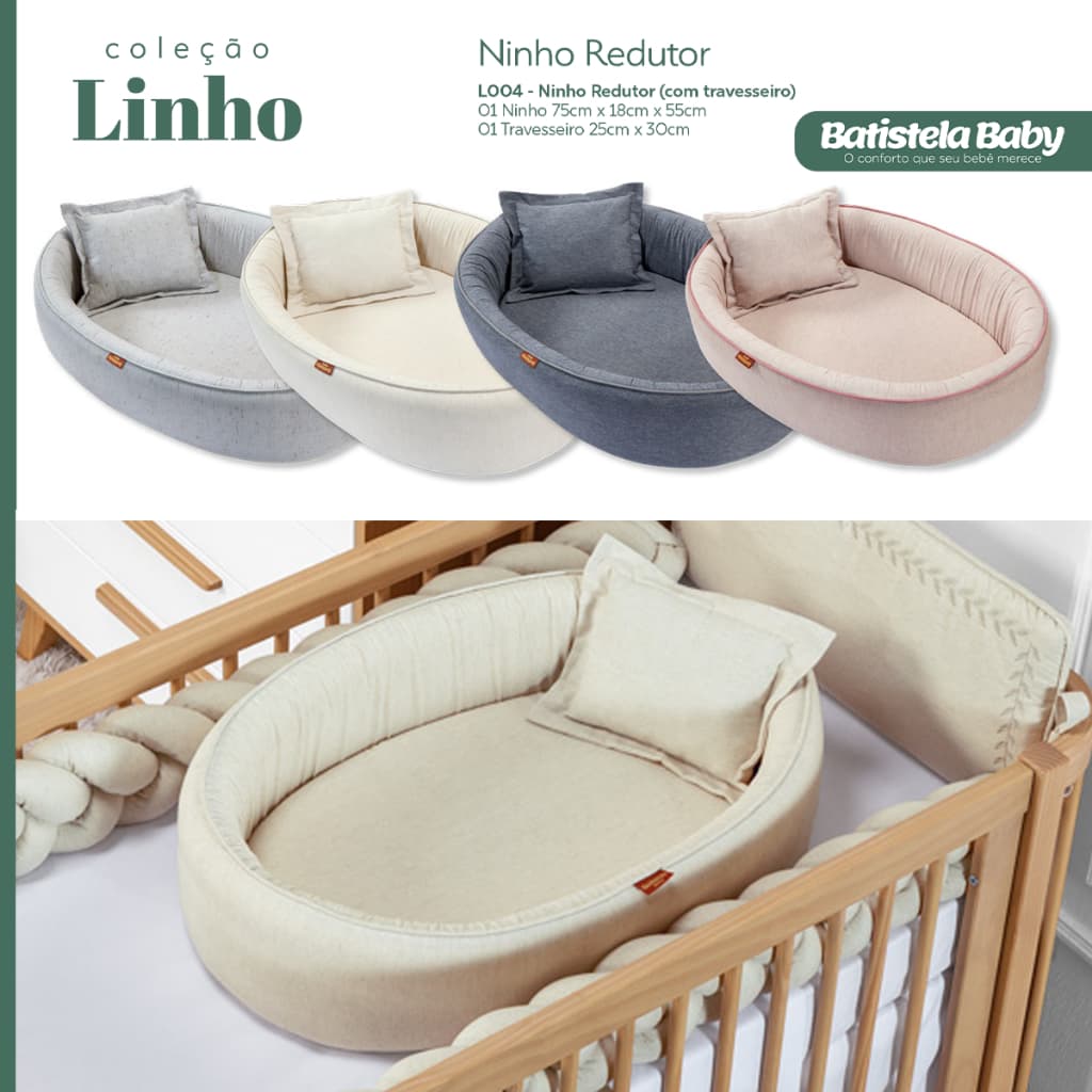 Ninho Redutor Para Menino Menina Com Travesseiro Linho Capa Removível Batistela Baby