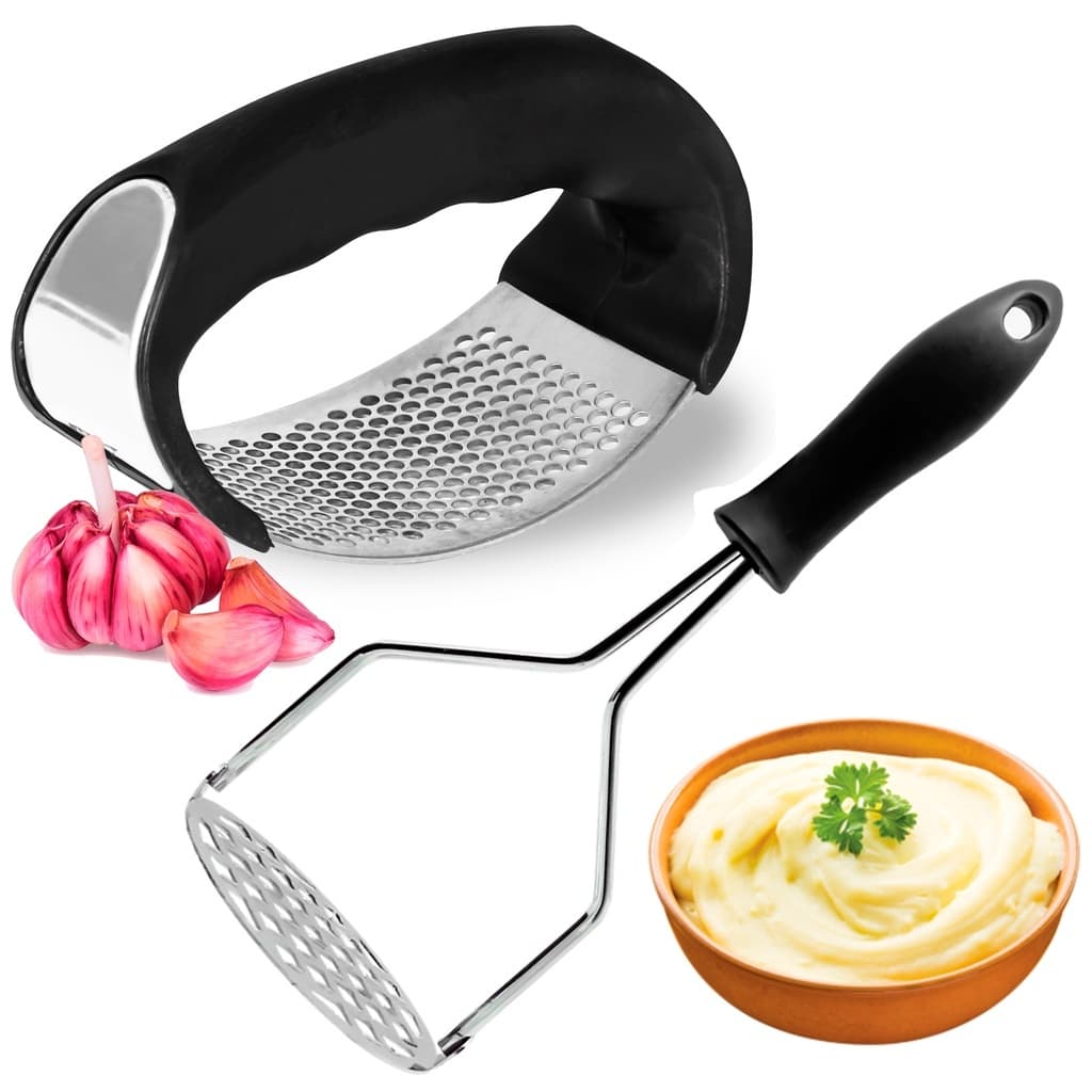 Conjunto Amassador Espremedor de Alho Inox + Amassador de batatas Inox Utensílios De Cozinha