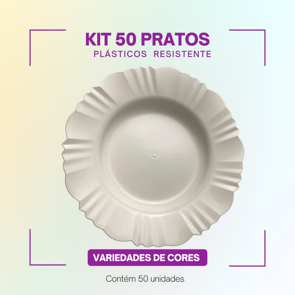 Kit prato fundo plástico redondo Refeição Comida com 50 unidades promoção