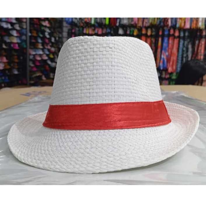 Chapéu Panamá Branco Com Faixa Vermelha Masculino Feminino Unissex Boné Sombreiro Malandrinho Adulto