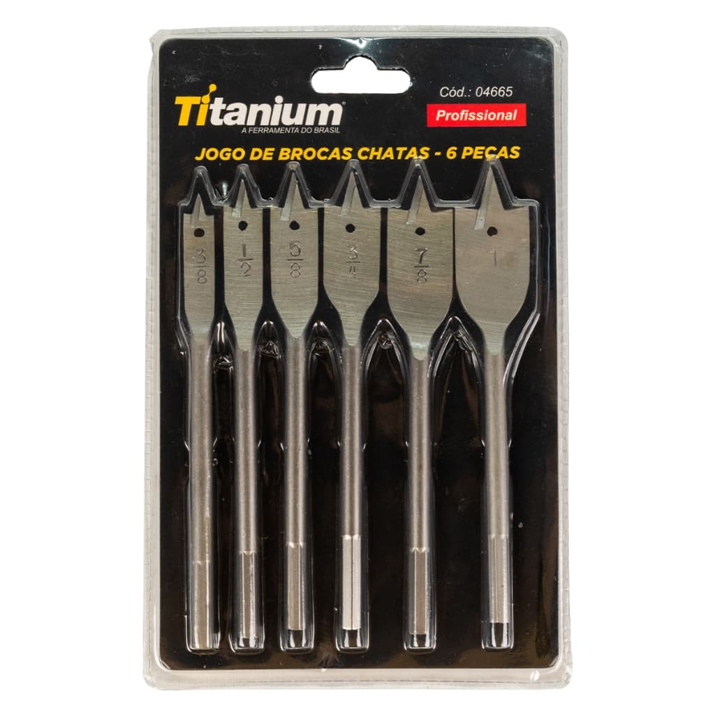 Jogo De Brocas Chatas Para Madeira Kit Com 6 Peças Titanium