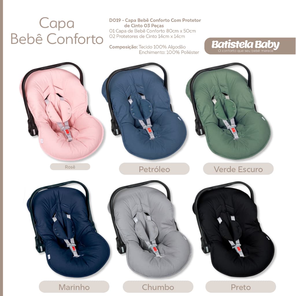 Capa Bebê Conforto Universal Acolchoada Almofadada Redutor Batistela Baby