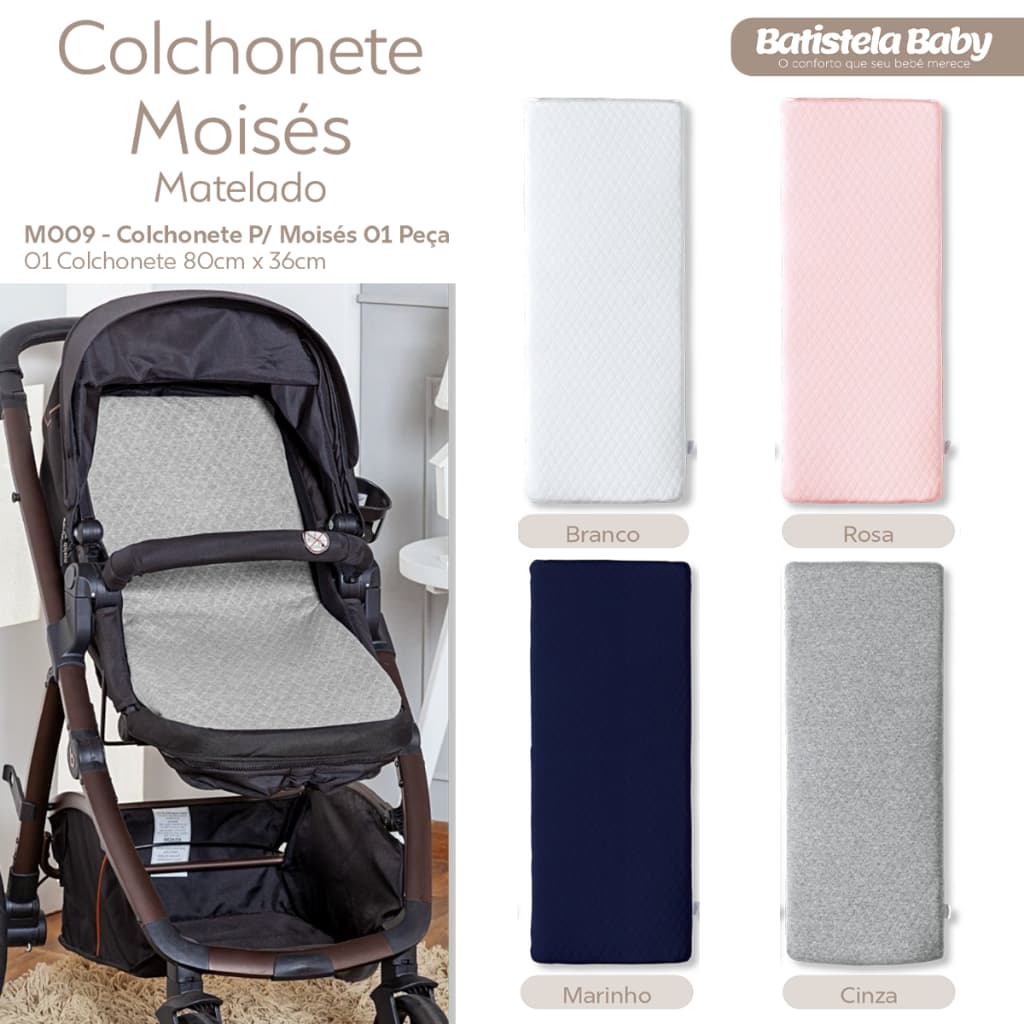 Colchonete Para Carrinho Moisés Colchão Matelassê Matelado Batistela Baby