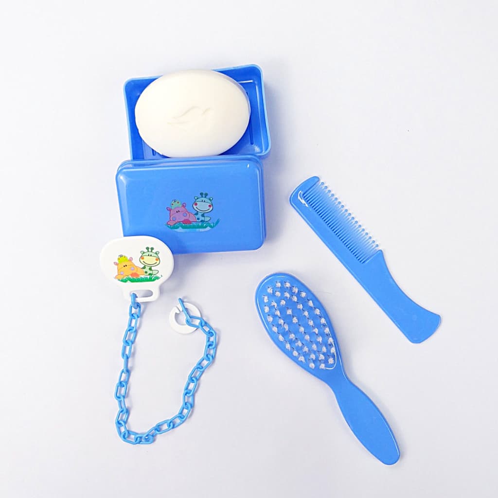Kit higiene bebê banho escova pente saboneteira