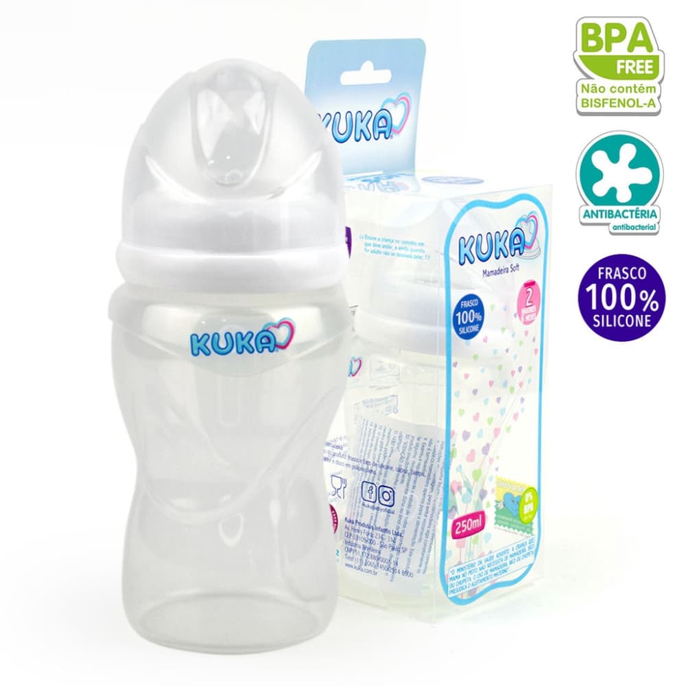 Mamadeira Kuka Soft 100% Silicone 250ml – Bico Ortodôntico (6m+)