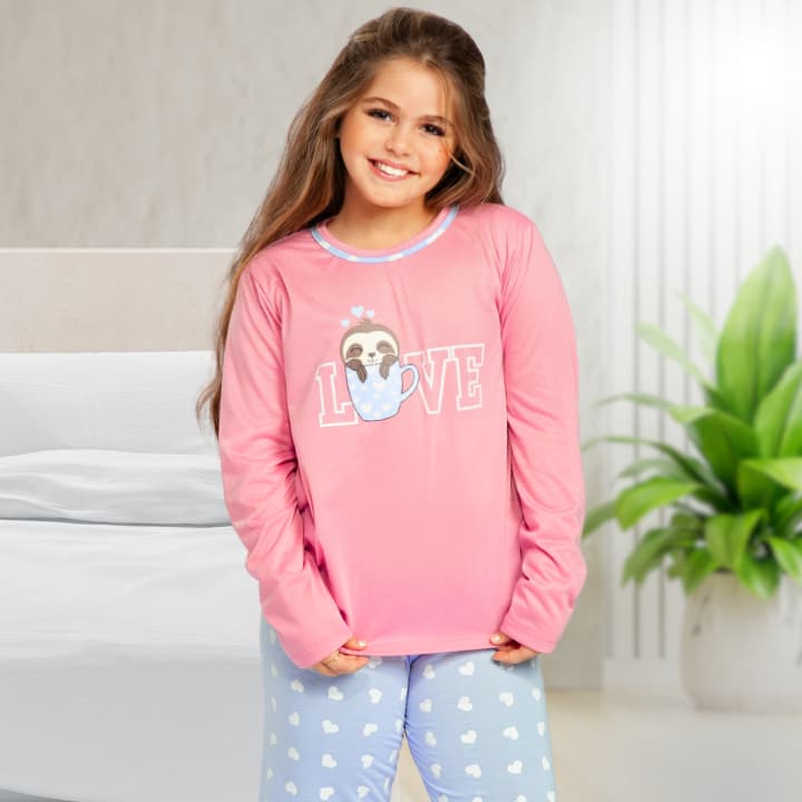 Pijama Infantil de Frio para Menina Estampado de Inverno Conjunto Calça e Blusa Preguiça POPijamas