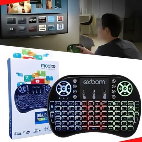 Mini Teclado Controle Sem Fio Para Smart Tv Tv Box Pc Iluminado Otimo