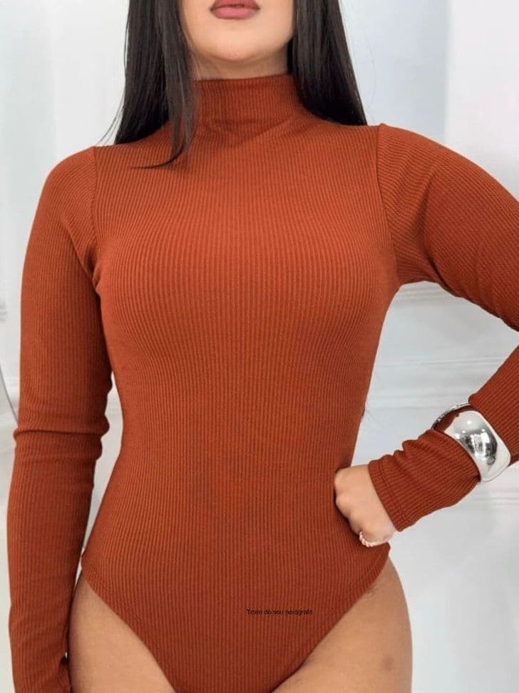 KIT 3 BODY FEMININA CACHARREL GOLA ALTA MANGA LONGA RIBANA, COM FECHO PROMOÇAO OUTONO/INVERNO.