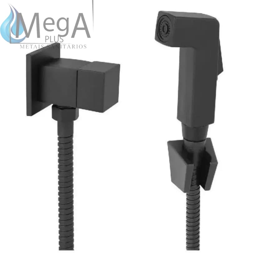 Ducha Higiênica Preta - Para Banheiro Luxo Quadrada Square Luxo - Toda em Metal 1/4