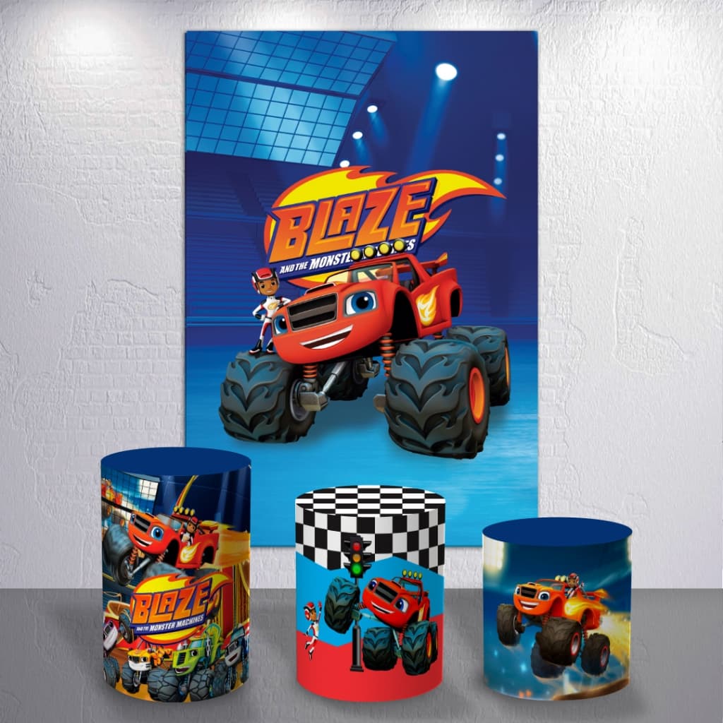 Capas para Painéis de Festa Trio Cilindros Retangular Diversos Blaze e os Monster Machines