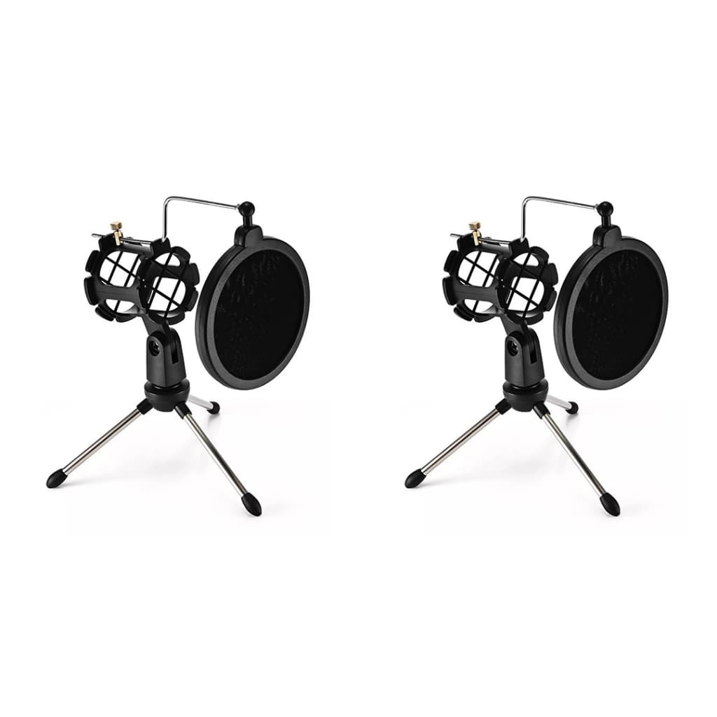 Kit 2 Pedestal Suporte Tripé Móvel De Mesa Com Pop Filter
