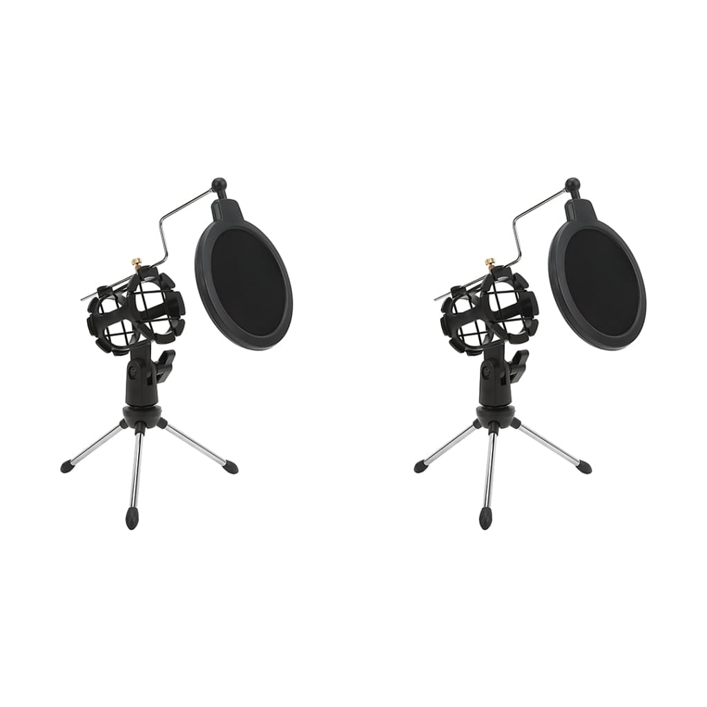 Kit 2 Tripé Com Pop Filter Suporte Pedestal Pequeno De Mesa