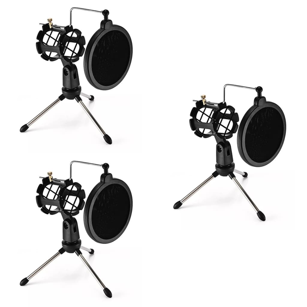 Kit 3 Tripé Com Pop Filter Suporte Pedestal Pequeno De Mesa Compacto Móvel