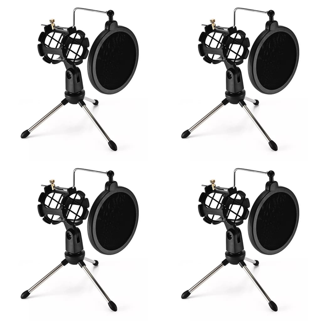 Kit 4 Pedestal Suporte P/ Microfone + Pop Filter Tripé Compacto