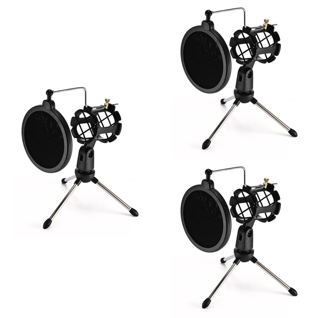 Kit 3 Pedestal Suporte Tripé Móvel De Mesa Com Pop Filter Pequeno Compactp