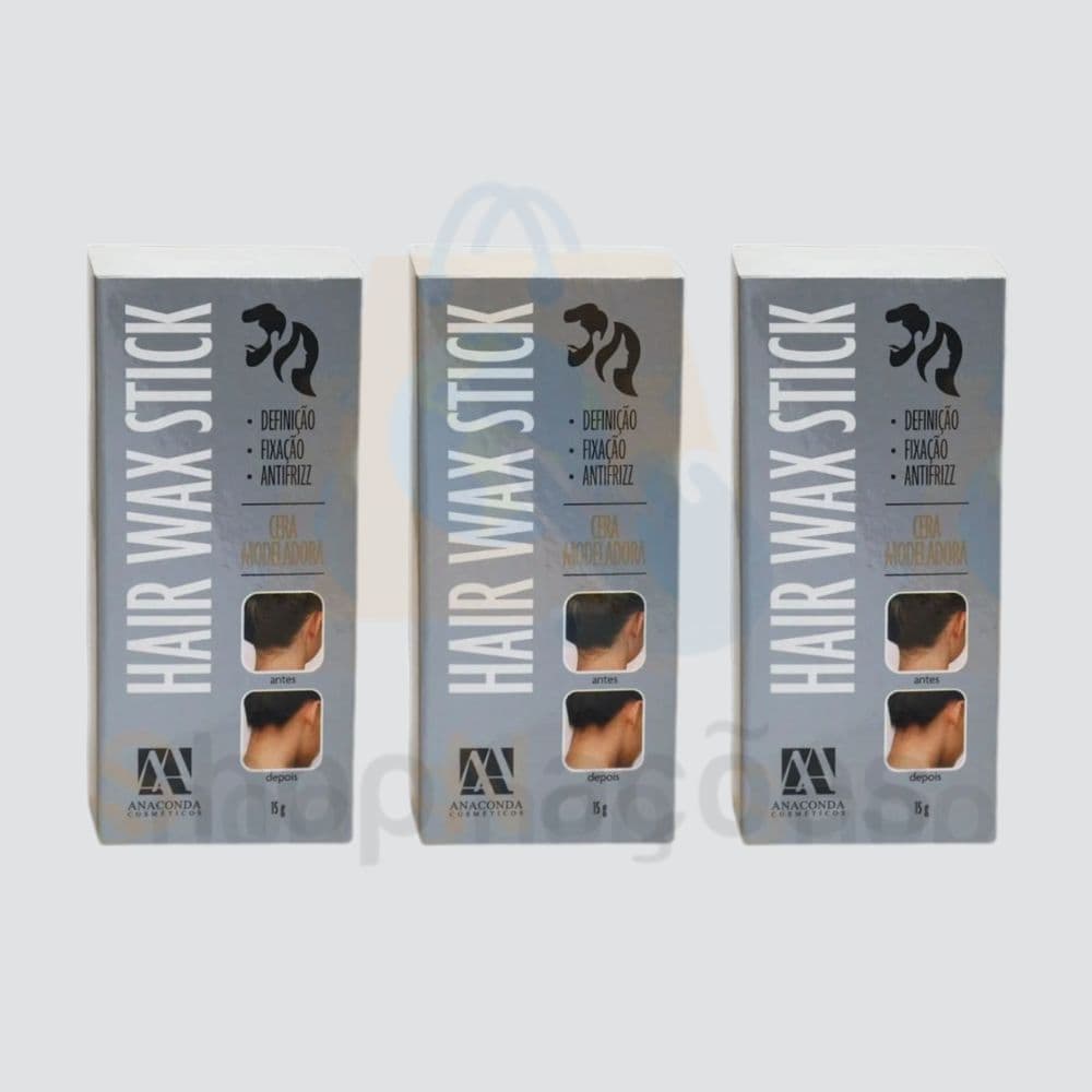 Kit com 3 Ceras Modeladoras Capilar Batom Anaconda Hair WAX Stick Anti Frizz 15g