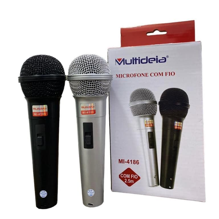Conjunto 2 Microfones Profissional Dinâmico Com Fio Dinamico Cinza e Preto