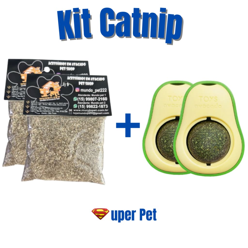 Kit Erva Catnip e 2 Abacates para Gato 20g Natural Deixa o Gato Feliz Brinquedo com Bola de Lamber