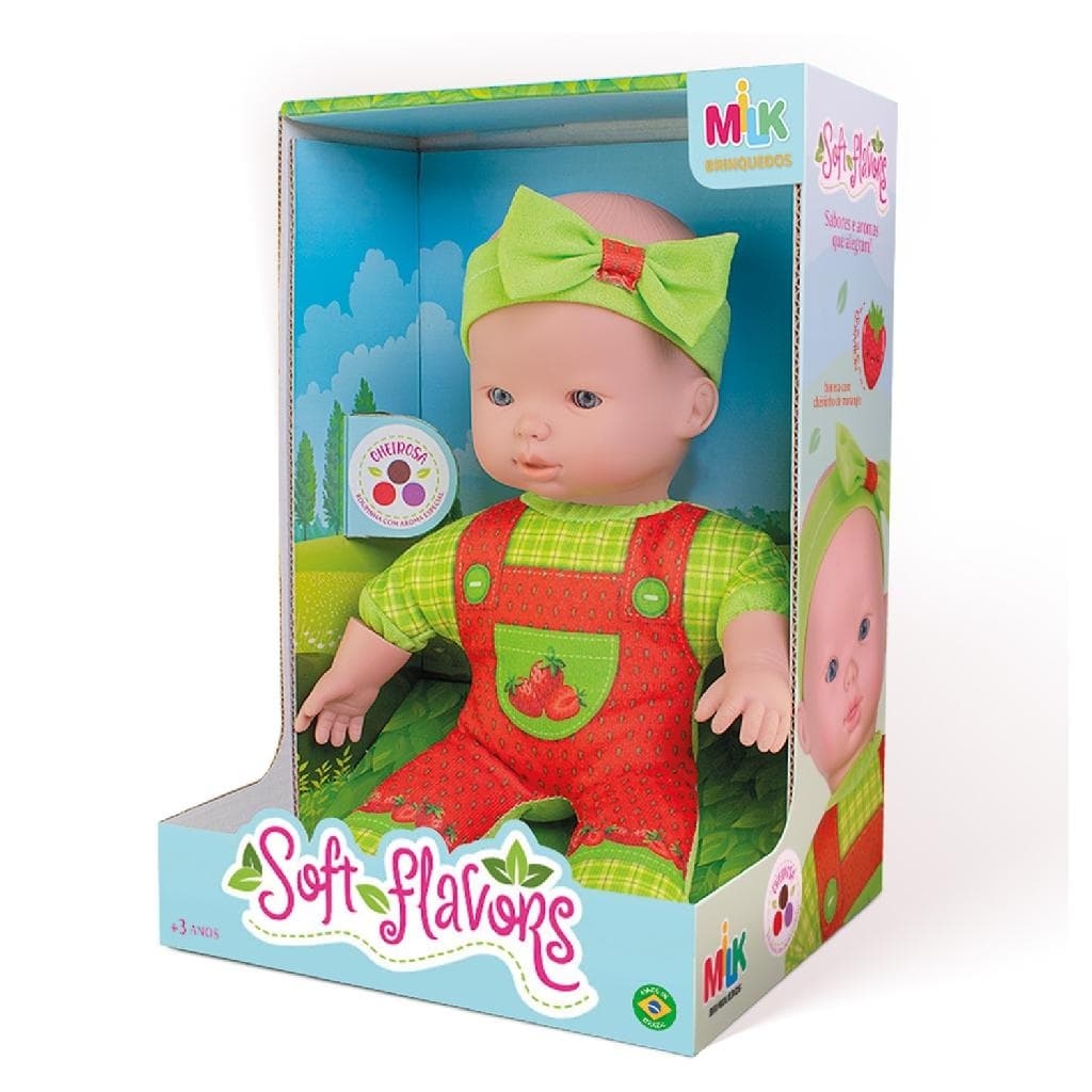 Boneca Bebe Soft Com Cheirinho de Morango Neném Super Macia Menina Infantil