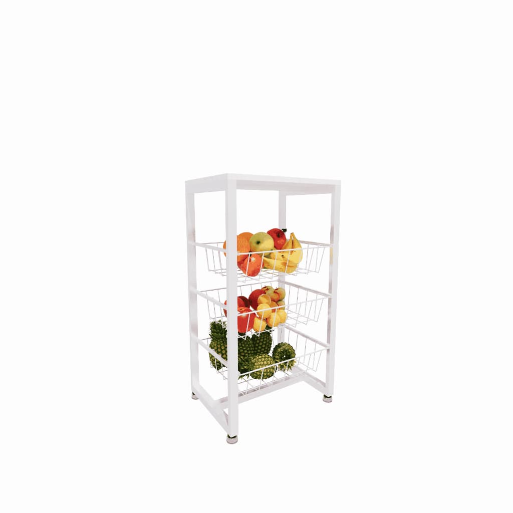 Fruteira De Chão Para Cozinha Branco Em Aço Mdf Branco