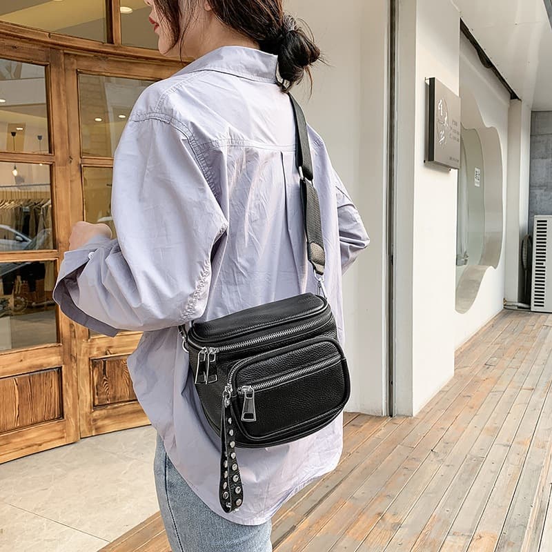 Xaviera bolsa Pochete feminina PU Transversal com Alça Larga tecido Moderna Blogueira Bag