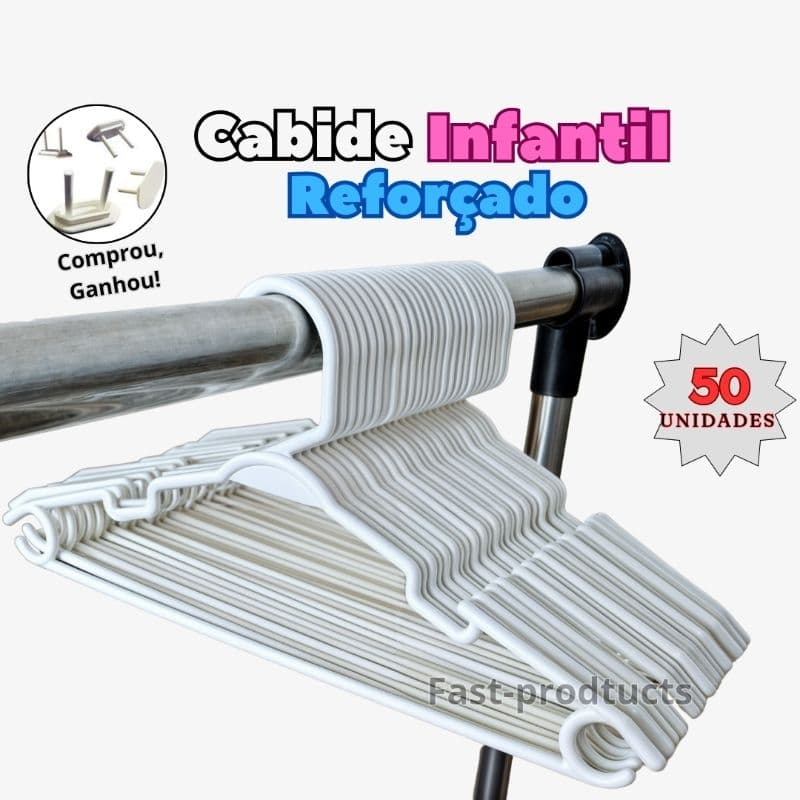 Cabide infantil Branco para bebês de 0 a 08 anos kit 50un.