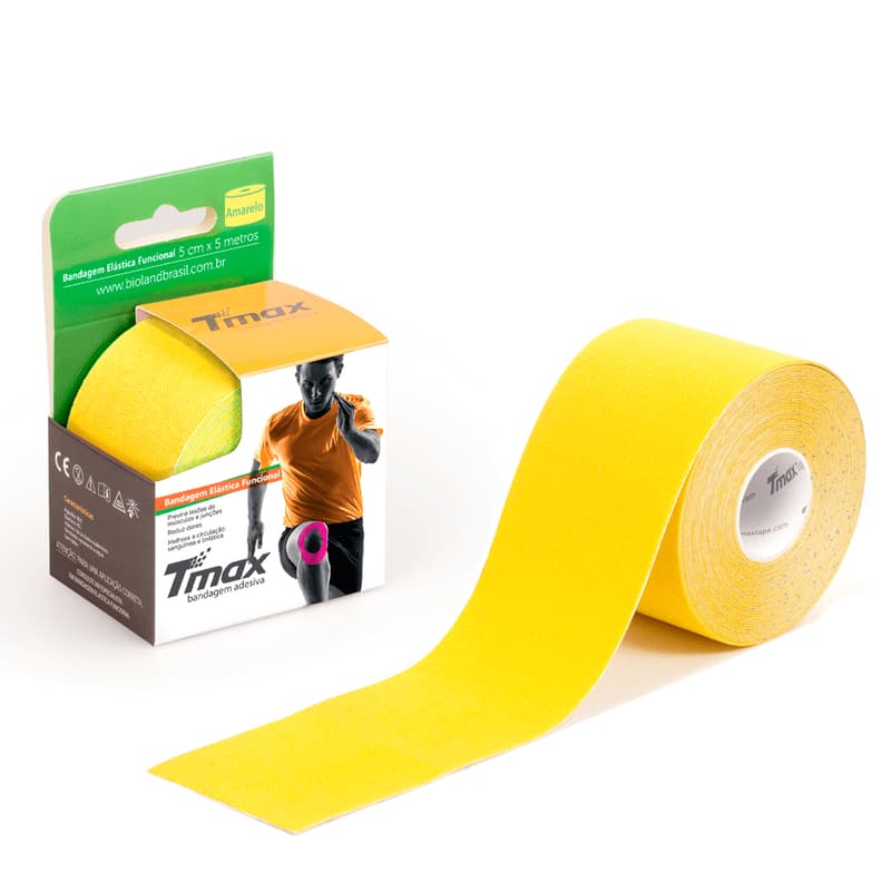 Fita Kinesio Tape Tmax Bandagem funcional Elástica Pós Cirúrgico e Terapêutica 5Cm X 5m Amarelo