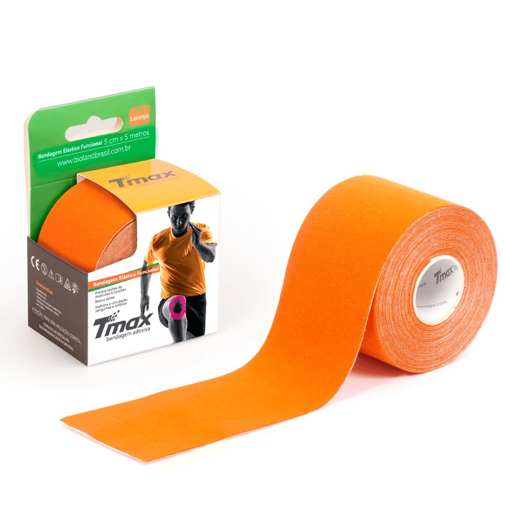 Fita Kinesio Tape (Taping) Funcional Tmax Bandagem Elástica Pós Cirúrgico e Terapêutica 5 Cm X 5m Laranja Original