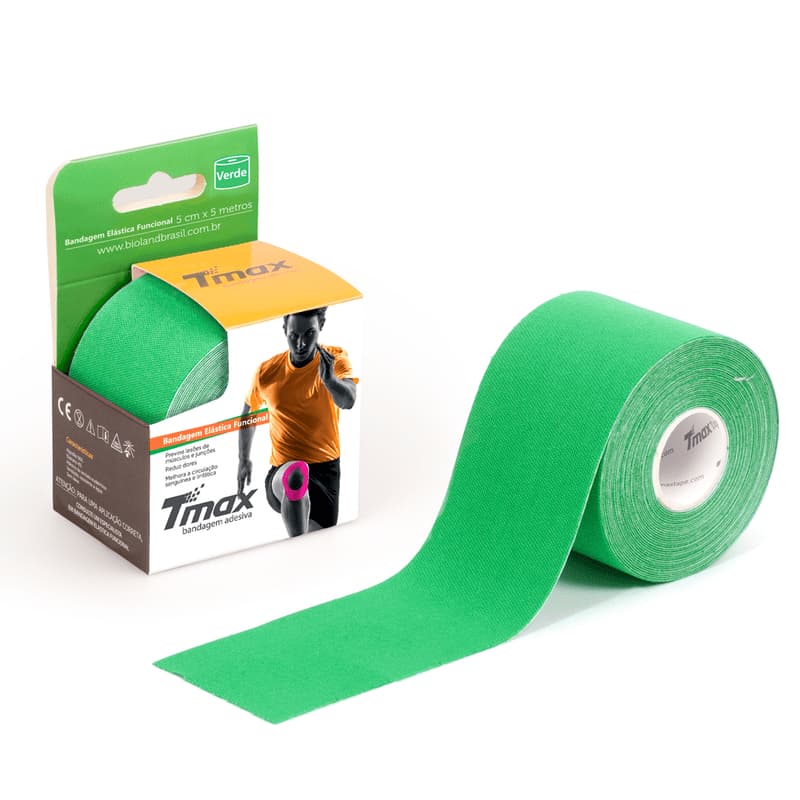 Fita Kinesio Tape Tmax Bandagem funcional Elástica Pós Cirúrgico e Terapêutica 5Cm X 5mVerde Original