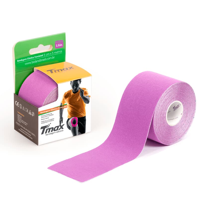 Fita Kinesio Tape (Taping) Funcional Tmax Bandagem Elástica Pós Cirúrgico e Terapêutica 5 Cm X 5m Lilás Original