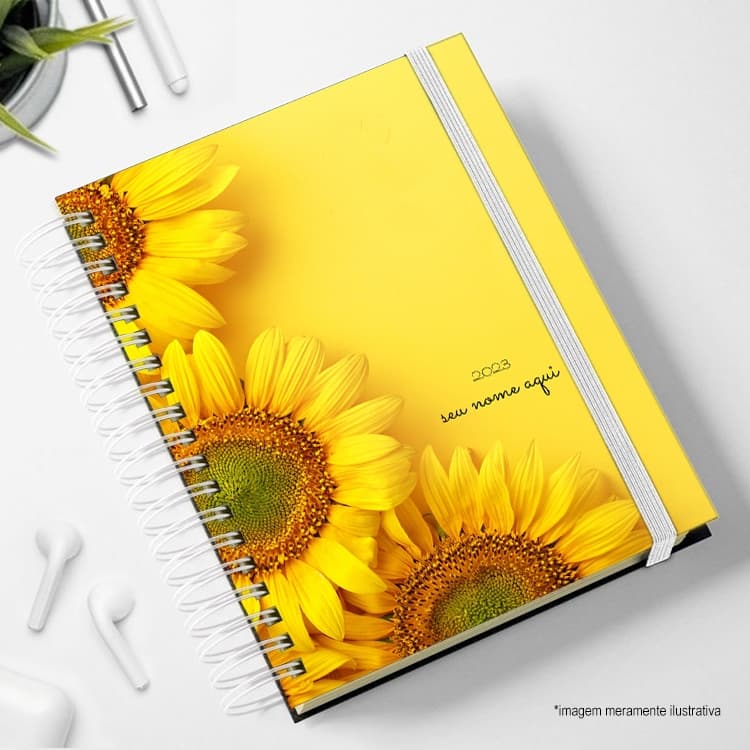 Agenda Girassol amarela diaria Caderno 2026 Personalizado Girassol amarelo flores pais girassóis