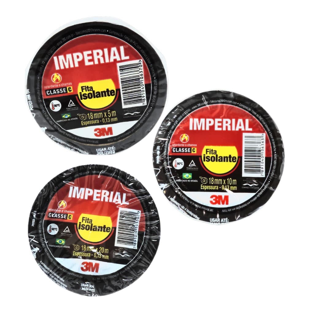 Kit 3 Rolos Fita Isolante Imperial 3M 5 Metros 10 Metros 20 Metros Manutenção Geral