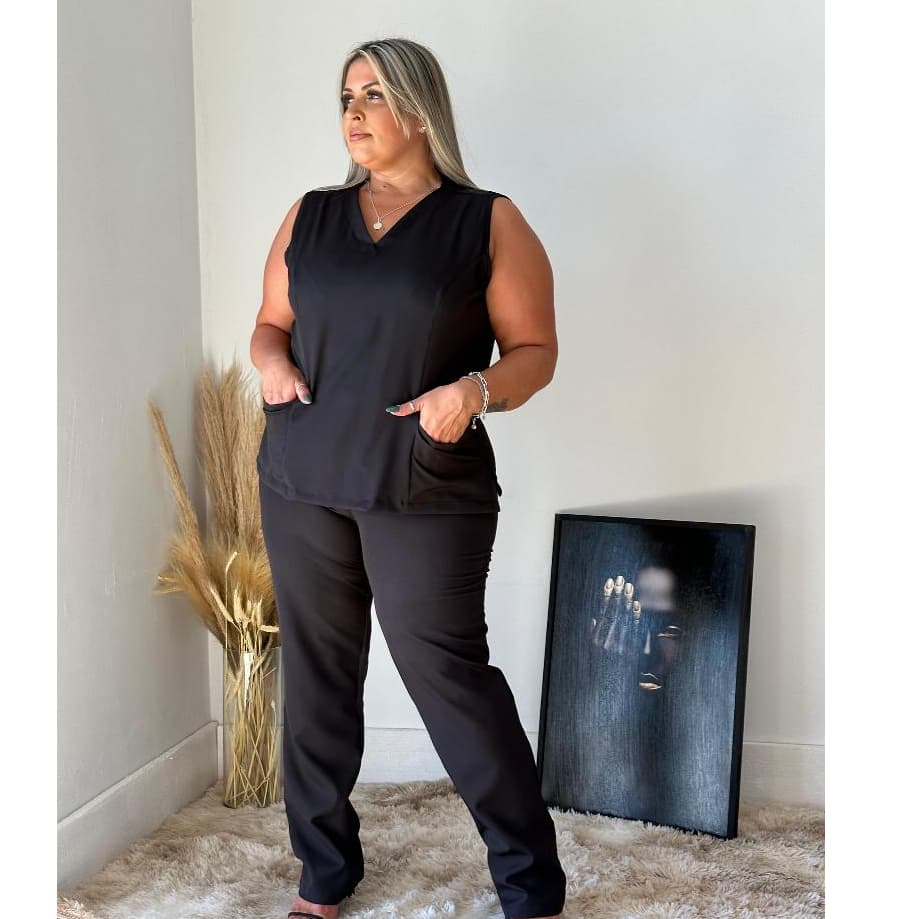 Conjunto Feminino Plus Size Cavado Elegante Casual Uniforme